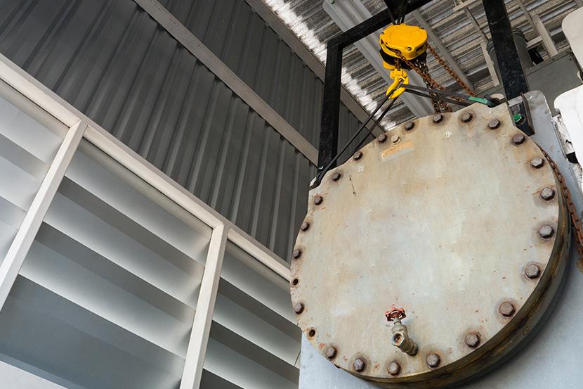 closeup of chiller machine in a warehouse type building